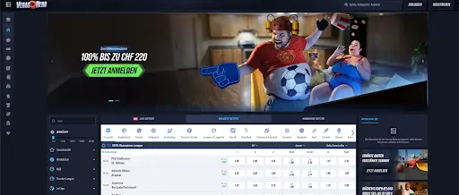 VegasHero Startseite mit Sportbonus und Wettoptionen