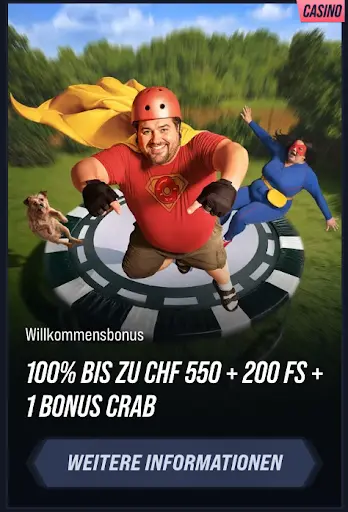 Superheld im Casino fliegt mit rotem Umhang über Chip