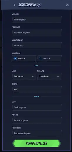Registrierungsformular Schritt 2 mit persönlichen Daten