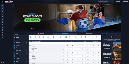 VegasHero Startseite mit Sportbonus Banner