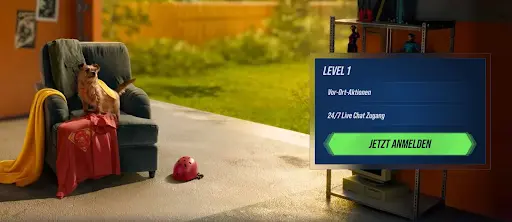 VegasHero Level 1 Anzeige mit Hund im Kostüm