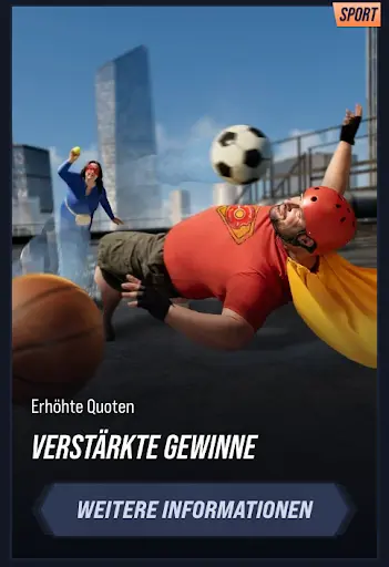 Superheld beim Fußballtor, Ball im Flug, Frau spielt im Hintergrund