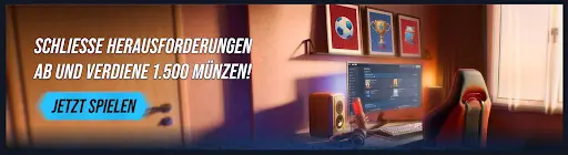 VegasHero Challenges Bildschirm mit Gaming-Setup